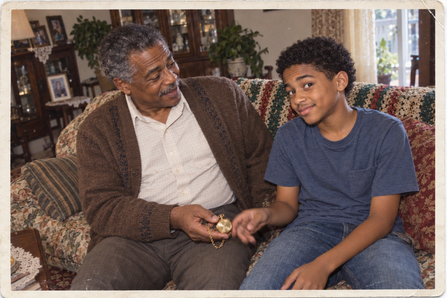 Julian as a boy with his grandfather Isaiah, receiving the gold pocket watch
